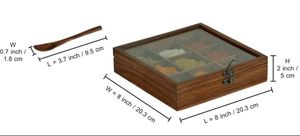 Boîte à épices avec cuillère en bois de Sesham Organisateur de cuisine Masala Dabba avec couvercle en verre Porte-épices Masala Dabba Rangement de cuisine - Product Image 4