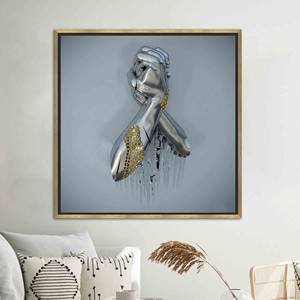 Impression sur toile murale en verre moderne, design métallique 3D élégant, toile encadrée dorée - Product Image 1