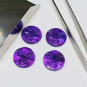 Pierre précieuse sculptée en forme de visage en améthyste naturelle 18 mm Perles de visage sculptées à la main Sculpture de cristal unique pour la fabrication de bijoux - Product Image 4