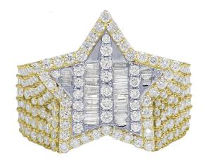 แหวนผู้ชายรูปดาวทำด้วยทองคำ10K สีเหลืองประดับเพชรแนวฮิปฮอปที่ปลูกในห้องทดลอง - Product Image 1