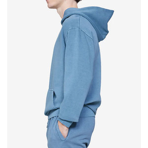 100% algodón clásico Sudadera con capucha suelta color sólido Sudadera con capucha azul Sudadera con capucha Streetwear Drop Shoulder Hoodie - Product Image 4