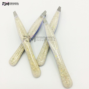 Pince à épiler pour sourcils RMI, produit le plus populaire, couleur nude avec revêtement en poudre / pointe en acier inoxydable argenté, ensemble de pinces à épiler à pointe angulaire - Product Image 4