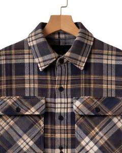Custom <b>Men</b> Plaid <b>Overshirt</b> Navy Blue Brown Long Sleeve Button Up Check Shirt Jacket Warm <b>Flannel</b> Casual Winter Wear Wholesale - Product Image 4