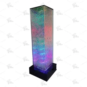Tabung dansa akrilik persegi dekorasi pernikahan, tabung pilar gelembung air mancur berubah warna LED untuk dekorasi pernikahan