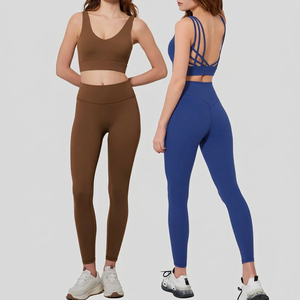 Conjunto deportivo de yoga de 2 piezas, cintura alta, corte ajustado, para mujer, ropa deportiva, fitness, gimnasio, práctica de yoga, ropa de verano, tallas grandes - Product Image 1