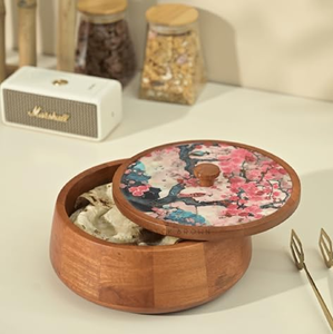 WoodenTwist Mango Wood Roti Box con pinzas Hecho de utensilios de cocina de forma redonda de alta calidad Chapati Box con una tapa desmontable - Product Image 4