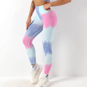 Pantalon de yoga taille haute brodé avec logo personnalisé pour femmes leggings sans couture tie dye collants élastiques scrunch avec cordon de serrage - Product Image 5
