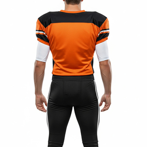 Uniforme de football américain pour hommes, col en V, manches courtes, maillot en maille orange et noir avec fermeture à pression, pantalon sur mesure, grande taille - Product Image 6