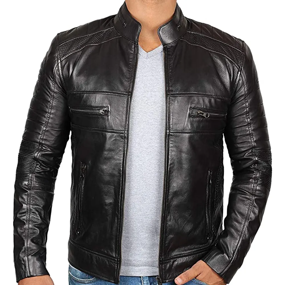 OEM Trendy Slim Jackets For Men fashion Genuine Leather Outdoor Men's Jackets Leather Custom Logo Men Moto Bike Fur Coat Leather