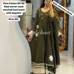 Ensemble Kurti Pantalon Anarkali Salwaar Kameez pour Femmes en Coton Ethnique Style Indien avec Broderie Dhori pour Mariage Fête Festive Vente en Gros - Product Image 3