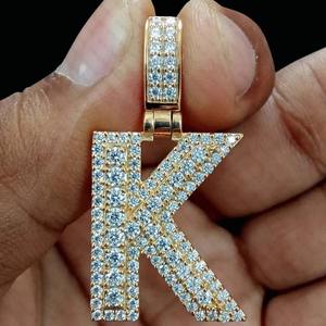 Collar con Colgante Hip Hop con Diamantes de Imitación VVS, Diseño de Letra Inicial en Plata 925 Chapada en Oro a Bajo Precio - Product Image 4