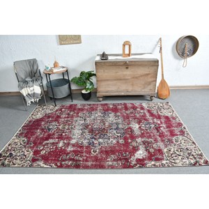 Alfombra turca vintage, color rojo, beige, 4,6x7,6 pies, área grande de lana, retales de látex para pasillo, dormitorio, lateral Rectangular para habitación, cabecera - Product Image 5