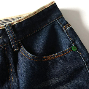 Shorts en jean vintage pour hommes, coupe droite, style streetwear d'été, personnalisés, baggy, effet usé, en denim de coton délavé foncé - Product Image 4
