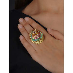 Anillo Mishr con Incrustaciones de Concha en Aleación Chapada en Oro de 18K Color Rosa, Joyería Geométrica Moderna para el Dedo, Modelo MR-RNG37WPA - Product Image 1