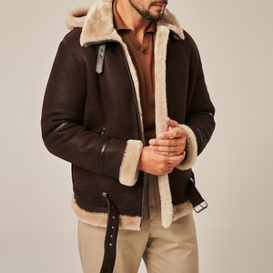 Chaqueta Bomber de piel de oveja impermeable de peso pesado para hombre con cuello levantado para invierno - Product Image 1