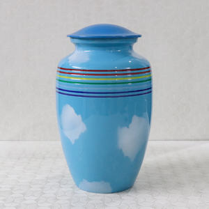 Urne funéraire pour adultes en aluminium de haute qualité, trois bandes, bleu ciel, style antique/moderne, fournitures funéraires, technique de moulage commémorative - Product Image 1