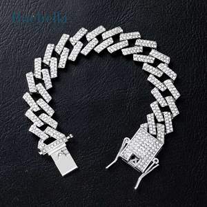 Hip Hop 925 Pulsera de eslabones cubanos de plata para hombres 14mm Iced Elegant Moissanite Pulseras y brazaletes - Product Image 1