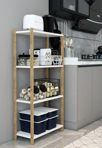 4-Tier Wooden Shelf <b>Unit</b> Multi-Purpose Bathroom, <b>Kitchen</b> & <b>Storage</b> Shelf Modern Open Bookshelf - Product Image 4