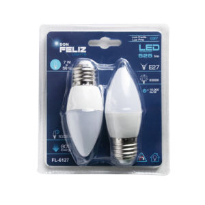 Bombilla LED C37 de Cristal Residencial, 5.5/7/9W, Forma de Vela, Paquete de 2, Luz Fría/Blanca 6500K, Base E14 - Product Image 1