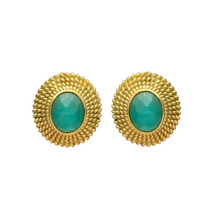 Nouvelle arrivée Boucles d'oreilles circulaires plaquées or avec design Sunburst et pierres précieuses Amazonite - Product Image 1