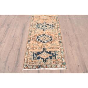 พรมวินเทจตุรกีขนาด 2.3x9.1 ฟุต, พรมปูพื้น, พรมขนสัตว์สีน้ำเงินน้ำตาล - Product Image 2