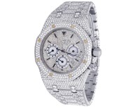 Montre de luxe unisexe en acier inoxydable entièrement sertie de diamants VVS, grand cadran, mouvement automatique, fabrication artisanale, verre haute couture antique