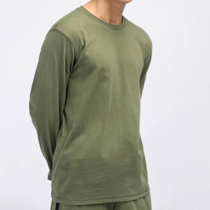 Camisetas de tela de algodón básicas de color sólido con cuello redondo ajustadas de manga larga personalizadas con logotipo - Product Image 2