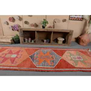 พรมสไตล์ตุรกีโบราณลายเย็บปะสีส้มแดงแบบคลาสสิก3.3x11ฟุตยางวัสดุขนแกะสานทรงสี่เหลี่ยมผืนผ้าแบนสำหรับวัยรุ่น - Product Image 4