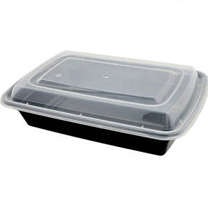 Contenedores para preparar comidas 3H de 24 oz con tapas (150 juegos/300 piezas/caja) Caja Bento rectangular negra para almacenar alimentos, libre de BPA y PFAS, para el almuerzo - Product Image 1