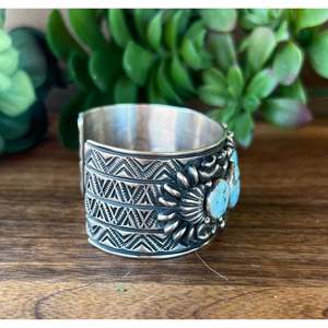 Tsosie White Golden Hill's Fashion <b>Cuff</b> <b>Bracelet</b> with Turquoise & Sterling <b>Silver</b> - Product Image 4