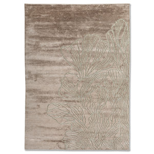 พรมไหมไผ่ถักมือลายดอกอาซาเลียสีเบจน้ำตาล รุ่น Aibz-1036 สำหรับบ้าน ห้องนั่งเล่น ทางเดิน วัยรุ่น ขนยาว 10 มม. - Product Image 1