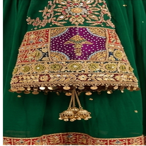 Vestido Afgano Kuchi Hecho a Mano, Étnico, Tribal, Tradicional, con Encaje Bordado, Transpirable, Teñido Liso, de Cachemira para Mujer - Product Image 4