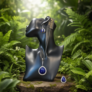Conjunto de Joyería de Moda para Mujer con Collar y Aretes de Obsidiana Plateada - Product Image 3