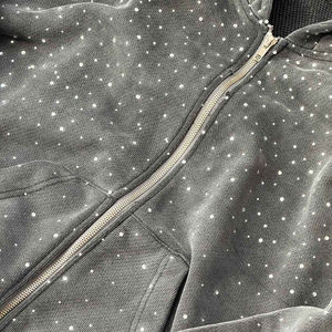 Vêtements de rue personnalisés de haute qualité Diamant Extra Large Strass Lavage à l'acide Haute qualité French Terry Qualité Street Hoodies - Product Image 2