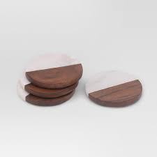 Vente en gros de sous-verres en bois de marbre blanc naturel Ensemble hexagone et carré en bois d'acacia pour boissons-pour hôtels - Product Image 4