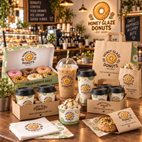 Emballages personnalisés AT PACK pour les boutiques de beignets, avec boîtes à beignets, sacs en papier, gobelets à café et fournitures à emporter