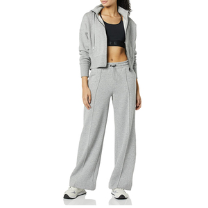 Sudadera con capucha informal con cremallera recortada para mujer, sudadera deportiva de Color sólido, estilo suelto, algodón 100% para la temporada de otoño - Product Image 4