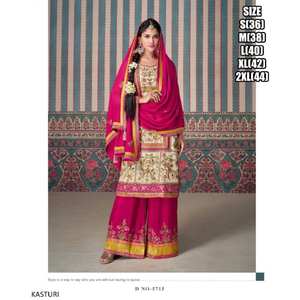 Punjabi brodé Kurta Sharara dupatta avec des glands col rond manches trois-quarts long indien ethnique Anarkali costume mariage - Product Image 2