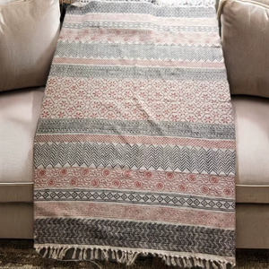 Jeté d'hiver en coton doux de luxe fait main 2025 avec des glands, écologique, léger, imprimé en bloc, jetés de canapé - Product Image 1