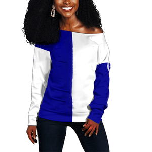 Sudadera de invierno para mujer, suéter con hombros descubiertos inspirado en la Hermandad griega, mangas largas caídas, técnicas de lavado ácido impresas para mujer - Product Image 1