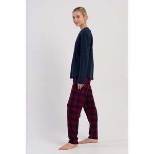 Ensemble de pyjama ovale en interlock à col rond et manches longues pour femme - Bleu marine - Bleu marine - Product Image 4