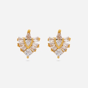 92.5 <b>Silver</b> <b>Stud</b> <b>Earrings</b> Gold Plating Geometric Heart-shaped Design Featuring Marquise Cut Pearl Stylish for Wedding Engagement - Product Image 1