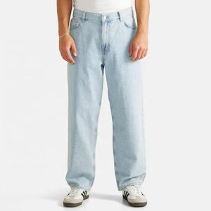 Professional Hot Selling Loose Fit 100% Cotton Design <b>Jeans</b> for <b>Men</b> Mid <b>Waist</b> 5 Pocket Denim Pants with Embroidered Logo - Product Image 1