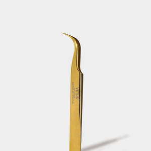 Pince à épiler en acier inoxydable doré MCS-15 en forme de S, applicateur de précision pour extensions de cils avec pointe fine - Product Image 1