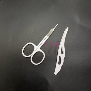 Herramientas de belleza profesional de calidad superior al por mayor, juego de pinzas para cejas inclinadas hechas a mano de acero inoxidable, tijeras de Color blanco - Product Image 5