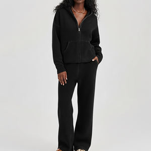 Ensemble de survêtement pour femmes de haute qualité 100% coton, vêtements décontractés d'hiver, 2 pièces, survêtement uni brodé en dentelle avec strass, survêtement personnalisé - Product Image 5