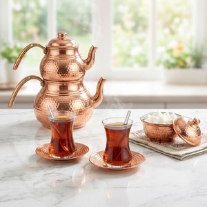 Soucoupe à thé en cuivre rouge Otag 11 cm, durable, authentique, martelée à la machine, soucoupe en verre turc pour le service traditionnel du thé - Product Image 3