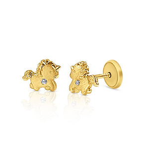 Elegant Unicorn and Plain <b>Gold</b> Crystal <b>Earrings</b> with CZ Stones Elegant Design - Product Image 1
