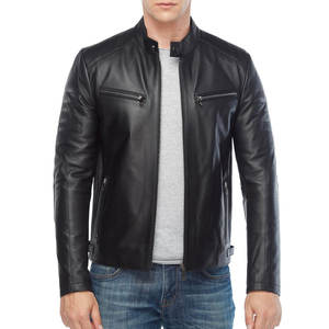 Veste en cuir de vache à manches longues de style universitaire classique pour hommes Meilleur prix Veste de camionneur à col montant pour hommes - Product Image 4