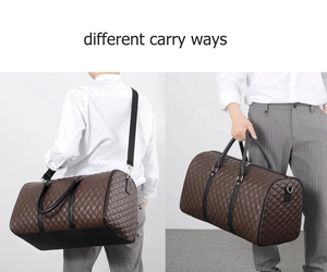 Black Quilted Leather Duffel <b>Bag</b> Weekender Travel Gym <b>Overnight</b> <b>Bag</b> with Zipper Closure and Adjustable Strap - Product Image 6